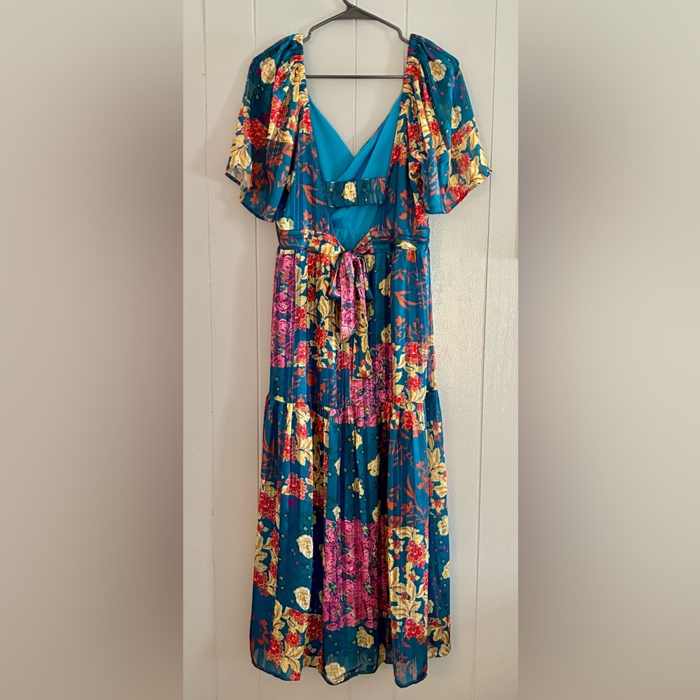Adelyn Rae Blue Floral Patchwork Midi Dress, Large, wedding guest/ Mother’s Day - Picture 9 of 11